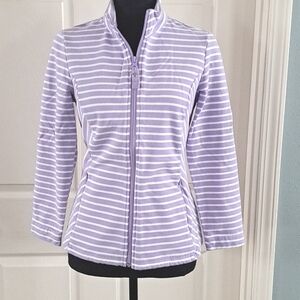 Appleseeds Petite Small Zip Lightweight Jacket Athletic Lavender Striped Cotton
